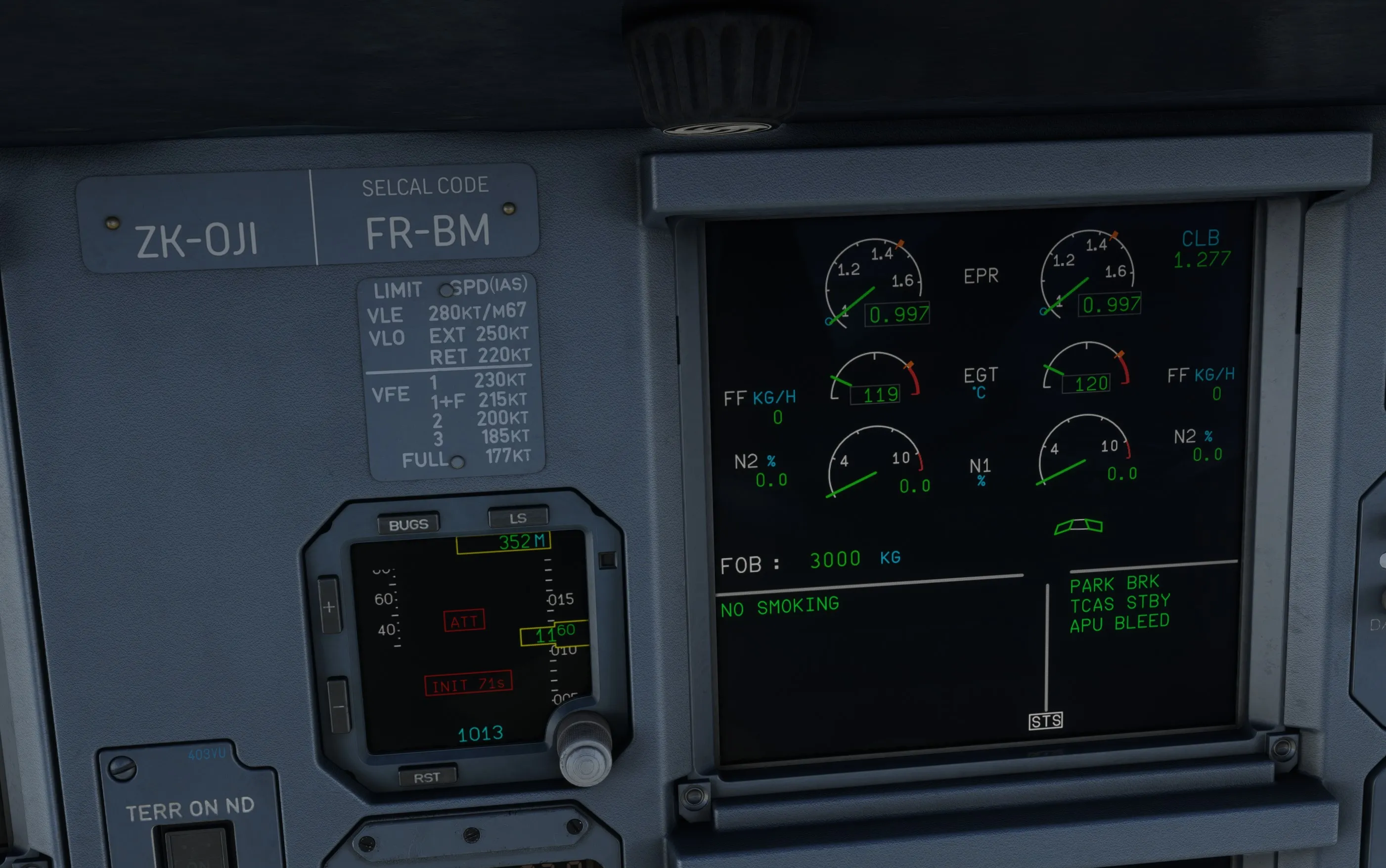 The various configuration options applied (atc_id, selcal, ddrmi, engine type).